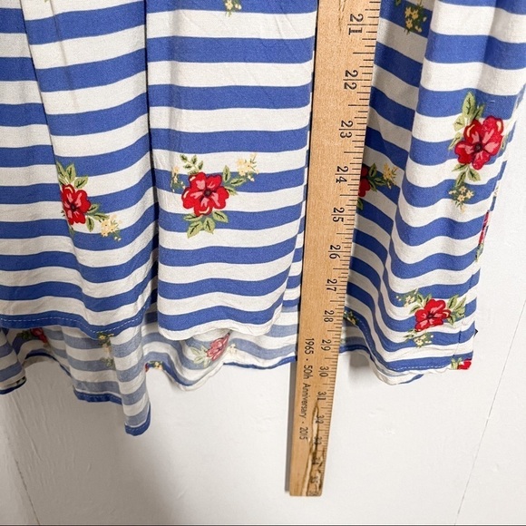 Matilda Jane Top On my Mind Yellow Blue Stripes and Flowers Short Sleeve Tunic M - Picture 4 of 7